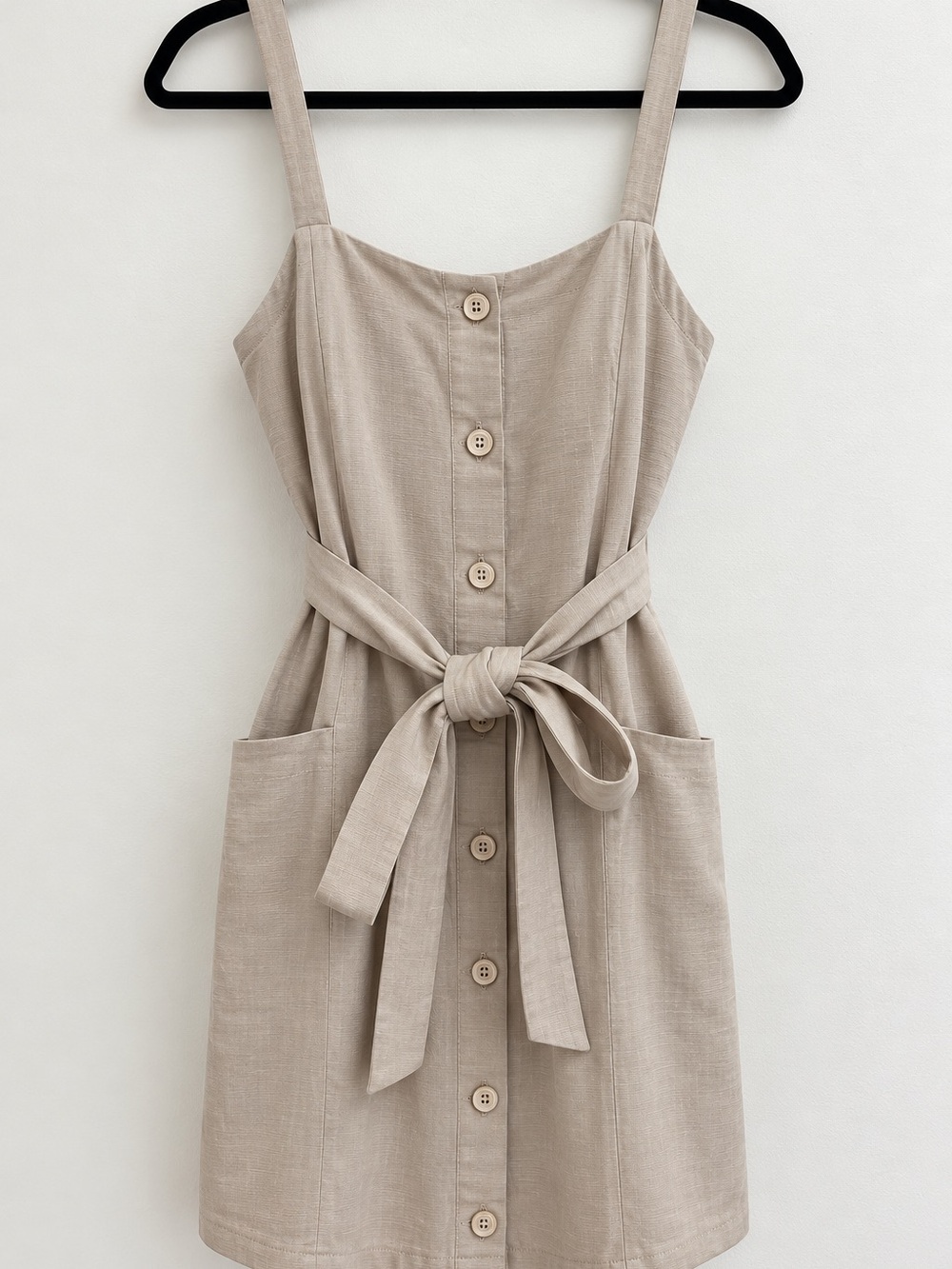 Eve Gravel Beige Tie-Waist Utility Pinafore Dress Size M
